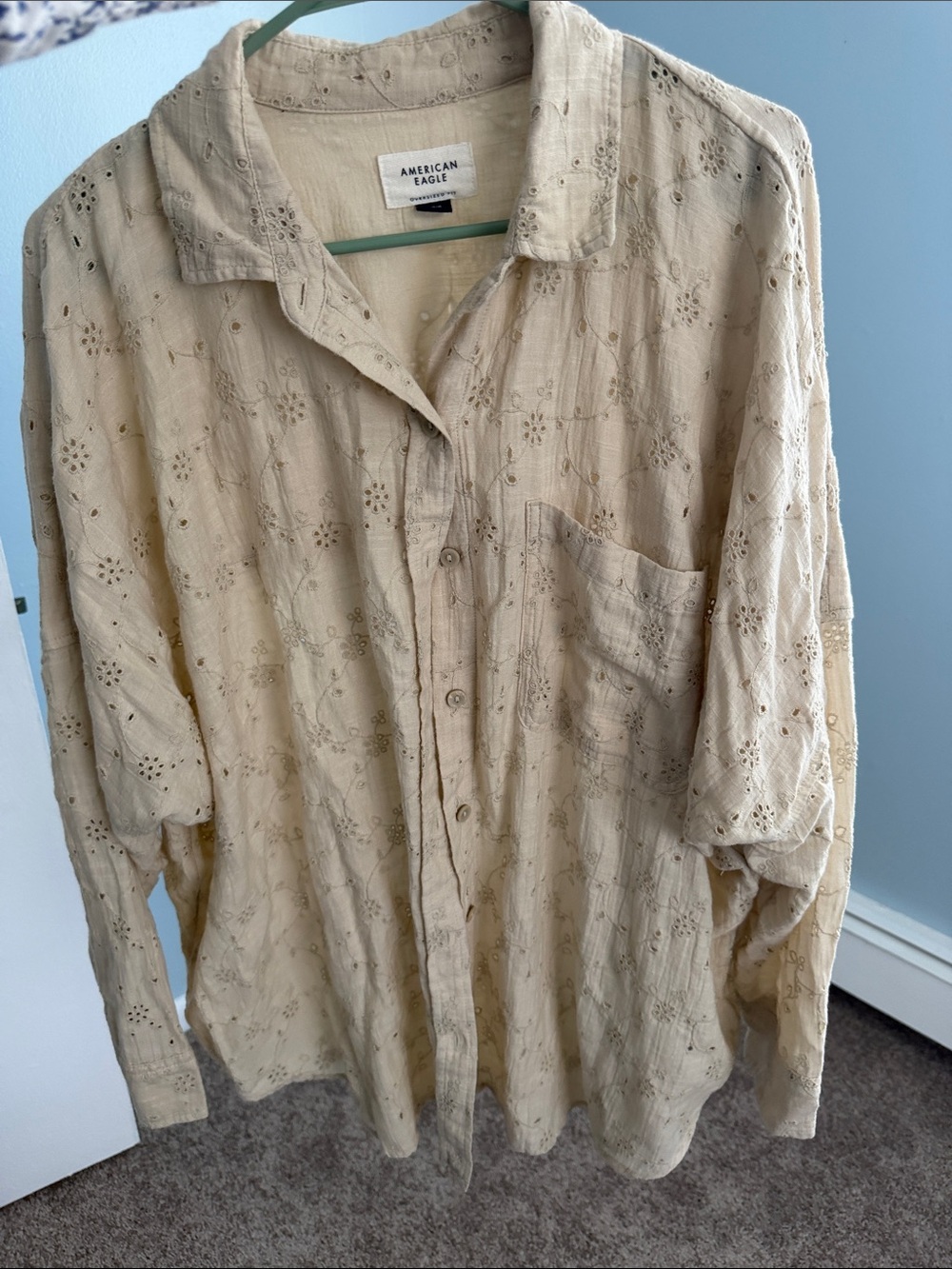 American Eagle Cream Eyelet Button-Up Shirt